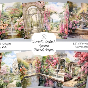 Romantische Engelse tuin aquarel 12 png achtergrond Junk Journal Card Making Plakboekpapier Digitale bloem Rose Ephemera afdrukbaar papier