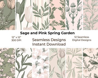 Sage Garden Junk Journal Kit, Printable Seamless Papers, Spring Botanical (Digital Download) 51
