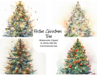 Aquarell-Weihnachtsbaum-Cliparts, festlicher Weihnachtsschmuck, PNG-Download