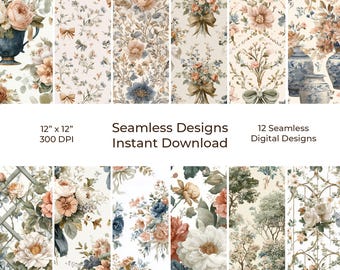 Grandmillennial Floral Junk Journal Kit, Printable Seamless Digital Paper (Digital Download) 17