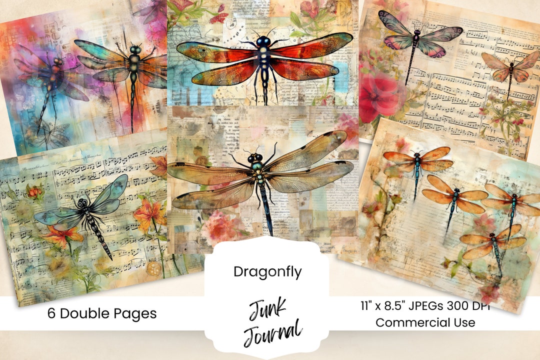 Dragonfly Junk Journal Kit Junk Journal Pages Printable 6 Digital ...