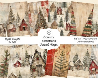 Country Christmas Junk Journal Paper, Rustic Holiday (Digital Download)