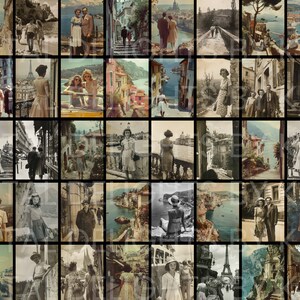 Antique sightseeing photography digital paper collection — shabby vintage European architecture pages for junk journal collage projects