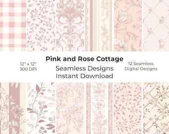 Grandmillennial Cottage Pink Roses, Seamless Digital Papers, Printable Junk Journal Kit (Digital Download) 46