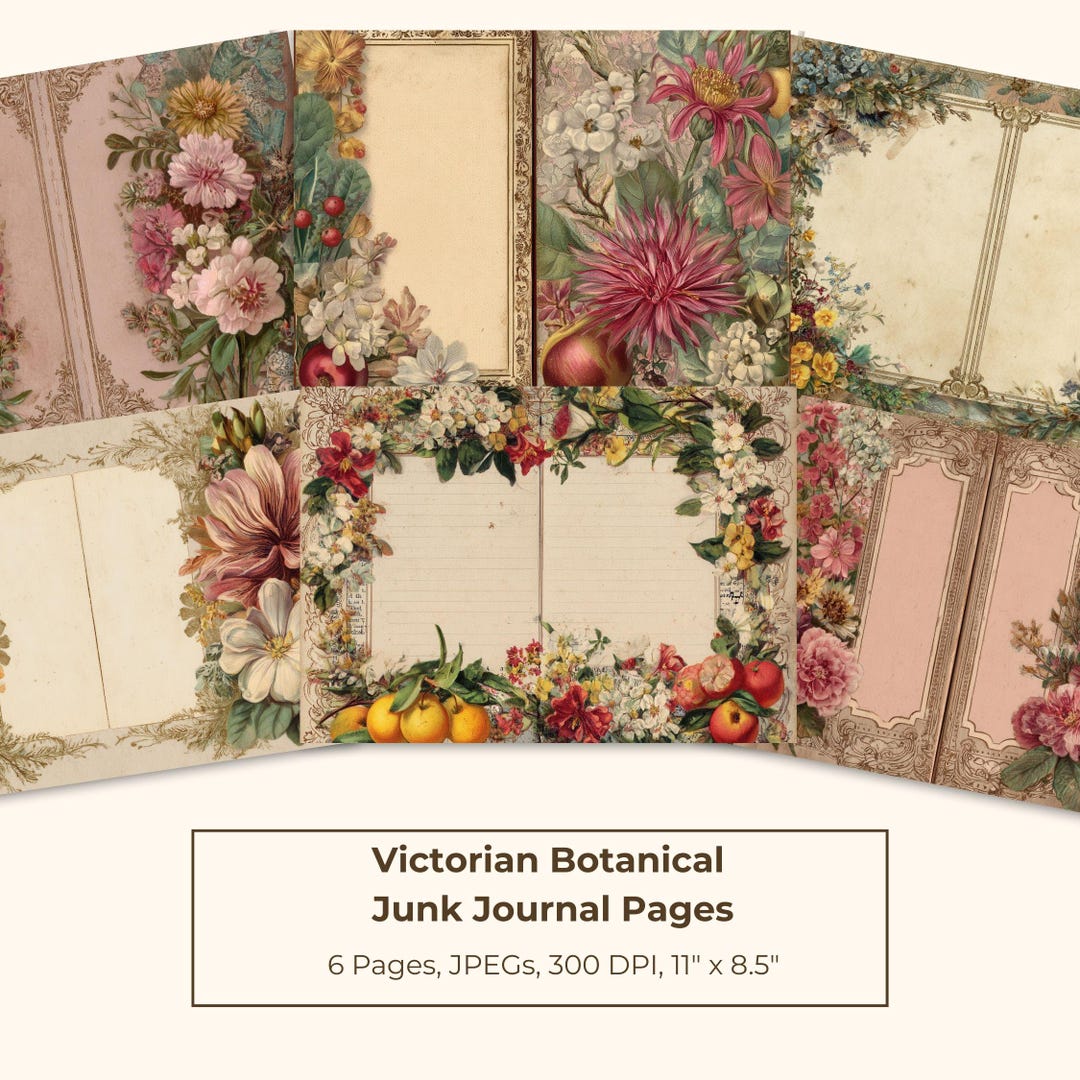 Vintage Botanical Junk Journal Kit, Printable Floral Pages (digital ...