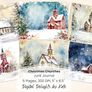 Christmas Churches Country Junk Journal Printable Page Holiday Junk Journal Kit Paper Digital Collage Sheet Instant Download Winter Ephemera