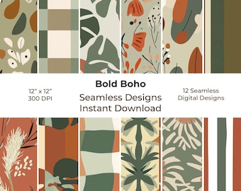 Bold Boho Seamless Digital Papers, Printable Junk Journal Kit (Digital Download) 50