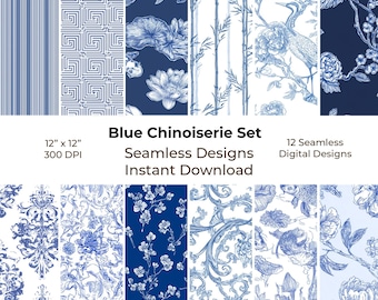 Blue Chinoiserie Printable Junk Journal Kit, 12 Digital Papers (Digital Download) 44