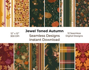 Jewel Tone Autumn Seamless Digital Papers, Printable Junk Journal Kit (Digital Download) 48