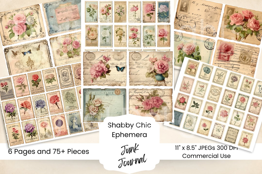 Vintage Rose Printable Junk Journal Kit, Shabby Chic Ephemera (digital ...