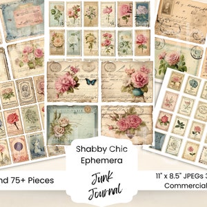 Carnet de brouhaha Shabby Chic Ephemera Designs Cartes postales Tags Timbres Cartes postales Imprimable Ephemera Paper Craft Collage Sheet 11 x 8,5 Français DIY