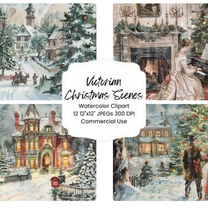 Viktorianische Weihnachts-Cliparts, Aquarell-Digitalpapier-Bundle, 12 JPEG-Ferientagebuchseiten, Bastelarbeiten, Scrapbooking, Texturhintergrund, Winterschnee