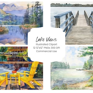 Lake Views Watercolor Digital Paper: Summer Scenery (JPG Download)