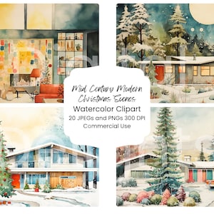 Mid Century Modern Weihnachten Aquarell Digital Paper Bundle 20 PNG MCM Journal Seiten Handwerk Scrapbook Textur Hintergrund Urlaub Retro