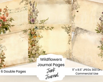 Wildflower Junk Journal Kit, Vintage Botanical Printable Pages (Digital Download)