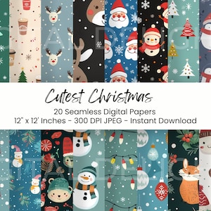 Niedliche Weihnachten Nahtlose digitale Papier Urlaub Scrapbook Papiere Weihnachten Winter Journal Papier druckbare Tapete Muster Rentier Weihnachtsmann Schneemann
