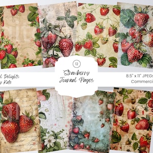 Strawberry Journal Pages Digital Junk Journal Strawberry Background Card Making Scrapbook Paper Digital Kit Ephemera Printable Paper DIY
