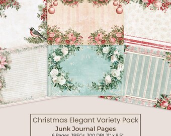 Romantic Rose Christmas Junk Journal Kit, Printable Shabby Chic Pages (Digital Download) 106