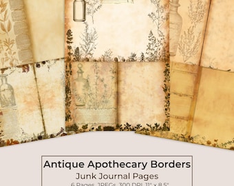Antique Apothecary Junk Journal Kit, Botanical Borders, Printable (Digital Download) 30