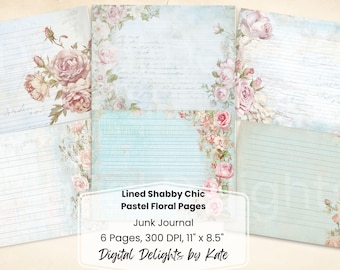 Shabby Chic Floral Junk Journal Pages: Lined Pastel Rose Stationery (Digital Download)