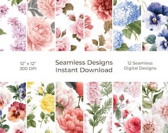 Romantic Florals Printable Junk Journal Kit, 12 Seamless Digital Papers (Digital Download) 94