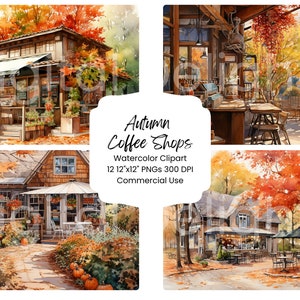 Herfst Coffee Shop Clipart aquarel digitale papierbundel 12 PNG Fall Journal Pages Craft Scrapbook achtergrond gebladerte bladeren Pumpkin Spice