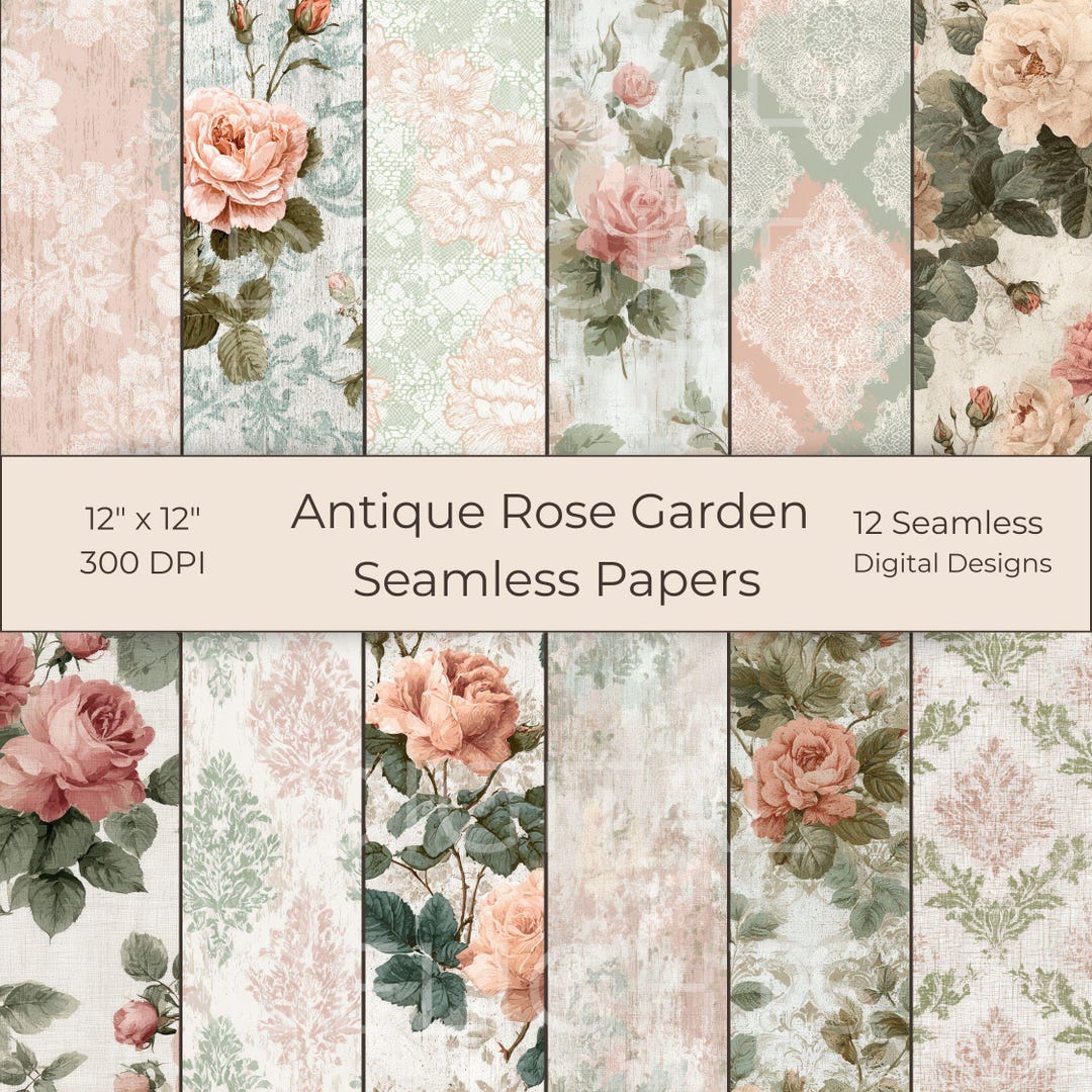 Antique Rose Garden Digital Paper – Seamless Floral Textures (12 Jpgs ...
