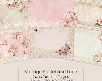 Pastel Floral Lace Junk Journal Kit, Printable Shabby Chic Pages (Digital Download) 99