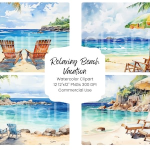 Strand Urlaub Aquarell digitales Papier Bundle 12 PNG-Dateien Aquarell tropischen Ozean Landschaft Journal Handwerk Scrapbooking Textur entspannend