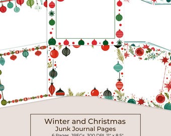 Retro Christmas Ornament Junk Journal, Printable Holiday Border Pages (Digital Download) 88