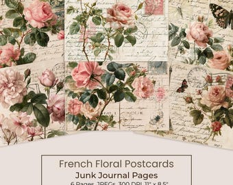 Vintage French Floral Junk Journal Kit, Printable Pink Rose Ephemera (Digital Download) 119