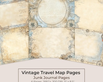 Vintage Travel Map Junk Journal Kit, Printable Explorer Pages (Digital Download) 38