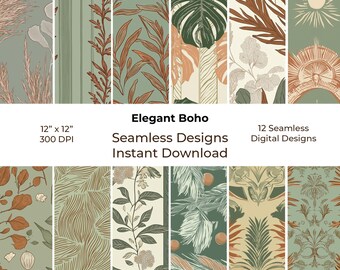 Boho Botanical Junk Journal Kit, Seamless Printable Digital Papers (Digital Download) 49