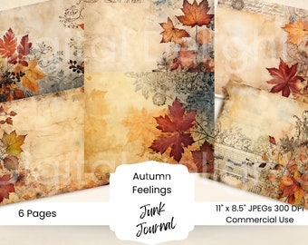 Autumn Leaves Printable Junk Journal Kit, Vintage Fall Pages (Digital Download)