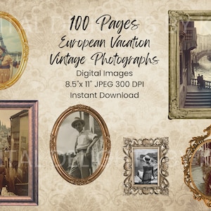 Faded travel memories scrapbook printable set — classic wanderlust ephemera pages featuring Mediterranean coastal towns and Paris scenes
