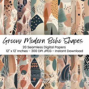 Groovy Modern Boho Digital Papers Commercial Use Scrapbook Paper Seamless Pattern 70s Designer Paper Digital Paper Retro Journal Paper