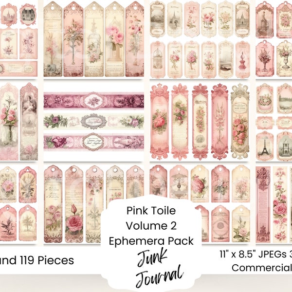 Pink Toile Junk Journal Ephemera Kit: French Collage (Digital Download)