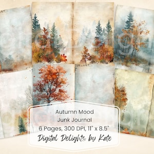 Autumn Junk Journal Pages: Moody Fall Foliage, Printable Ephemera (Digital Download)