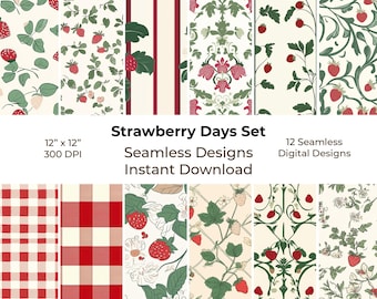 Strawberry Days Printable Junk Journal Kit, 12 Seamless Digital Papers (Digital Download) 47