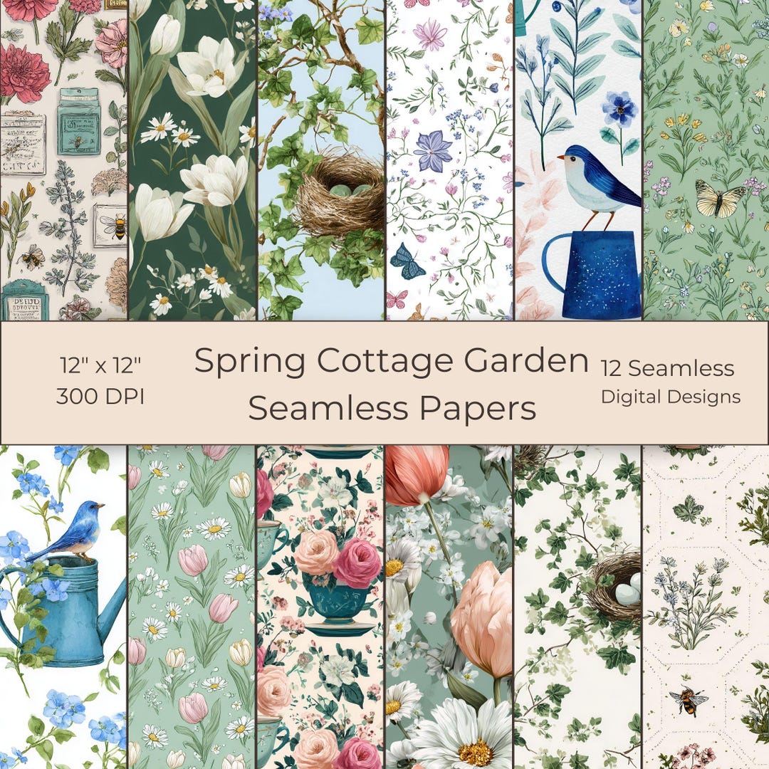 Spring Cottage Garden Digital Paper – 12 Floral Scrapbook Backgrounds ...