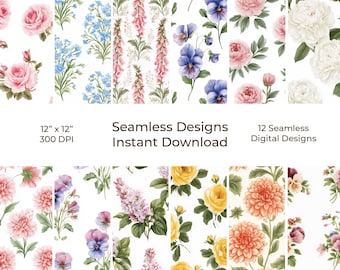 Cottagecore Florals Printable Junk Journal Kit, 12 Seamless Papers (Digital Download) 95