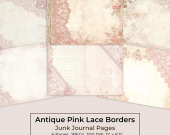 Antique Pink Lace Junk Journal, Printable Shabby Chic Pages (Digital Download) 31