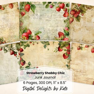 Strawberry Shabby Chic Junk Journal Pages Digital Strawberry Background Card Making Scrapbook Paper Digital Kit Printable Ephemera Paper DIY