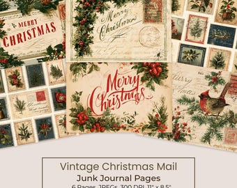 Vintage Christmas Mail Junk Journal Kit, Printable Holiday Ephemera (Digital Download) 123