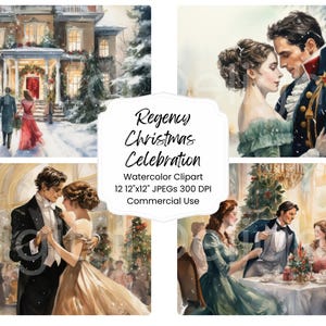Celebração de Natal vitoriana da Regência Clipart Aquarela Pacote de papel digital 12 JPEG Junk Journal Páginas para impressão Textura de scrapbooking
