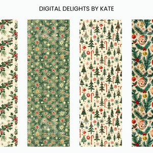 Vintage Christmas seamless pattern printable art for living room — red and green holiday designs with poinsettias and ornaments