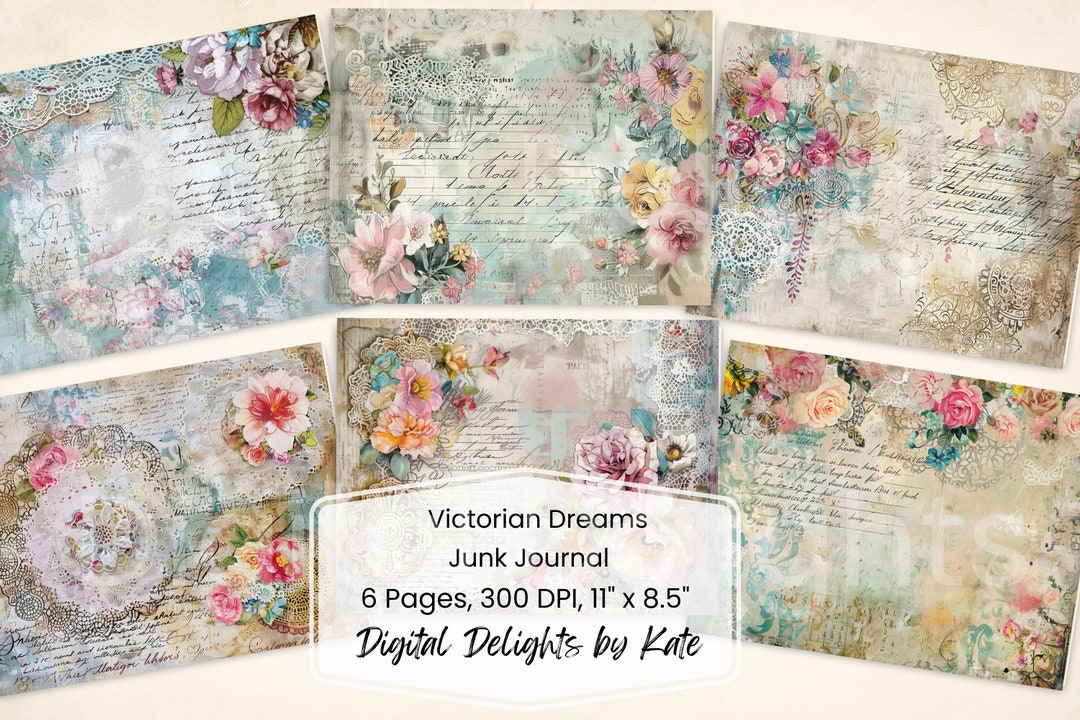 Victorian Floral Printable Junk Journal Kit, Shabby Chic Pages (digital ...