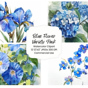 Blue Flowers Watercolor Floral Print Printable Watercolor High Quality JPGs Digital download Paper craft junk journal Card Making DIY