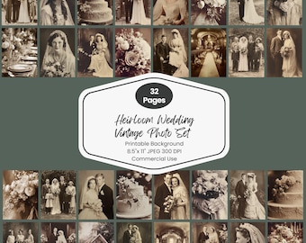 Vintage Wedding Photo Printable Set, Sepia Bride Groom Portraits (Digital Download)
