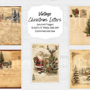 Cartas de natal vintage para impressão, diário digital, fundo de férias, retrato, pano de fundo, diário, scrapbook, papel retrô, antigo